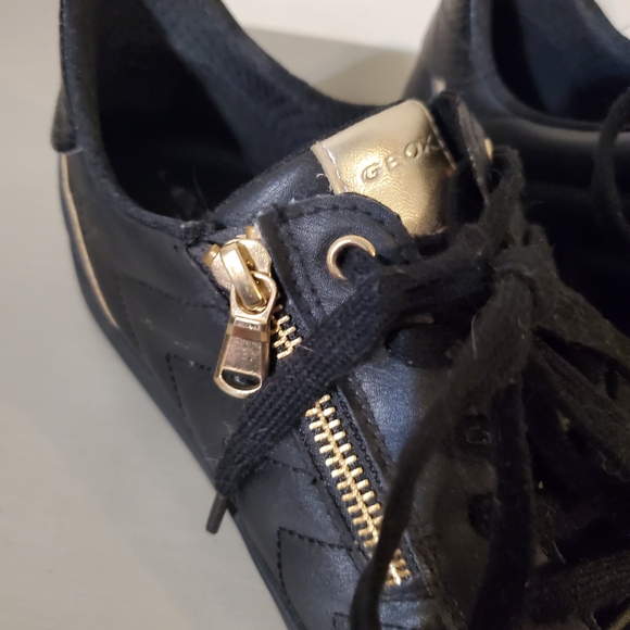 Geox Black Leather Sneakers Gold Zipper Geox Blomiee Sneaker - Picture 3 of 7